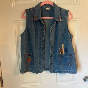 Christopher & Banks Denim Shirt Jacket - Blue. Teacher/school themed embroidery
